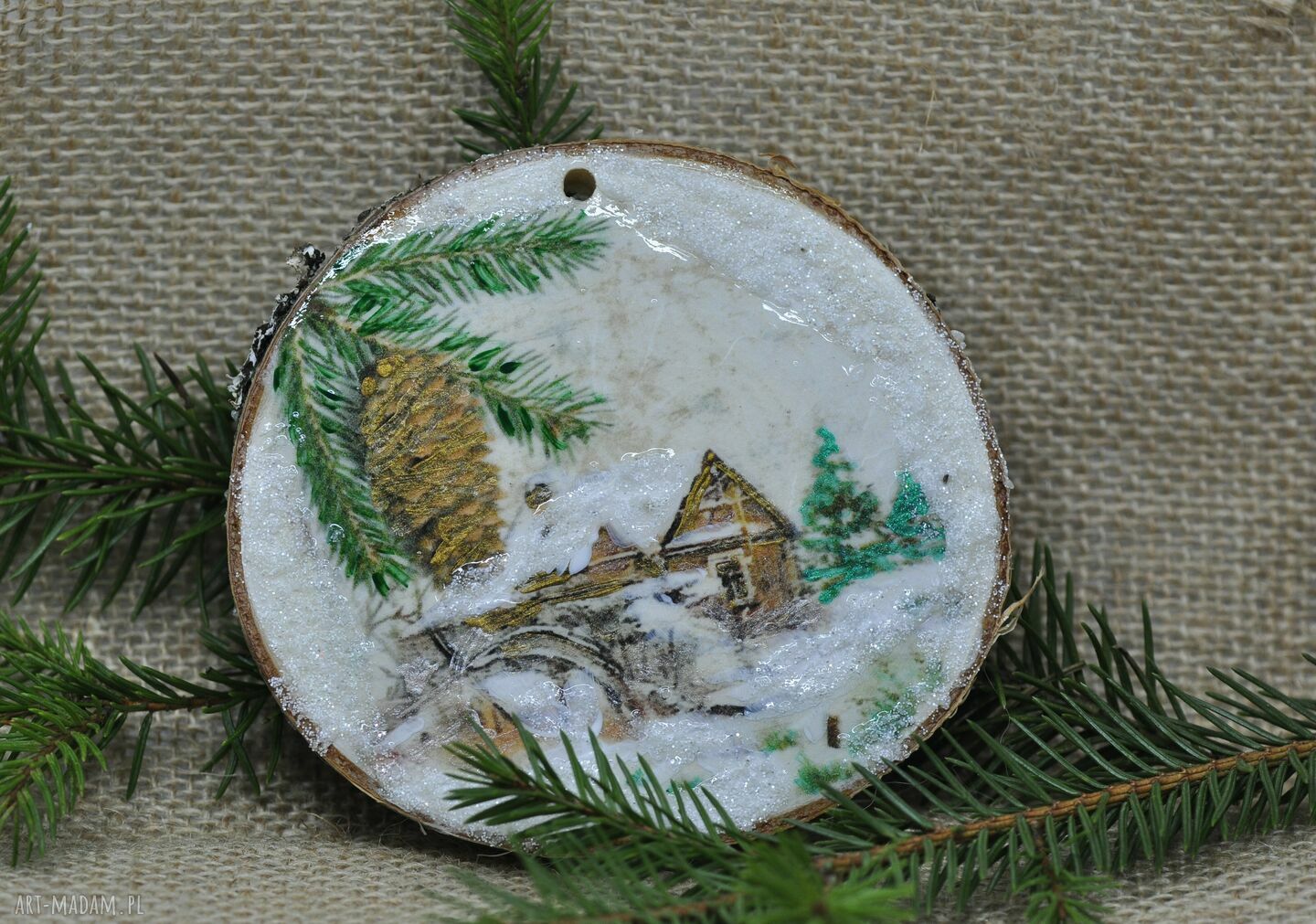 Bombka - Jeż / Jeżyk z plastra brzozy (decoupage)