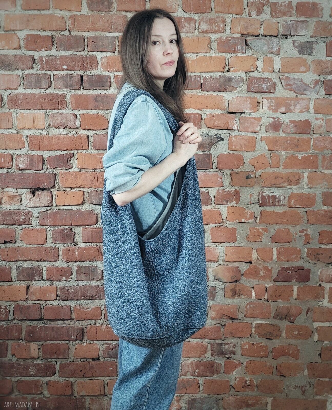 Ciemnoniebieska Boogi Bag - torba hobo boho na ramię, handmade