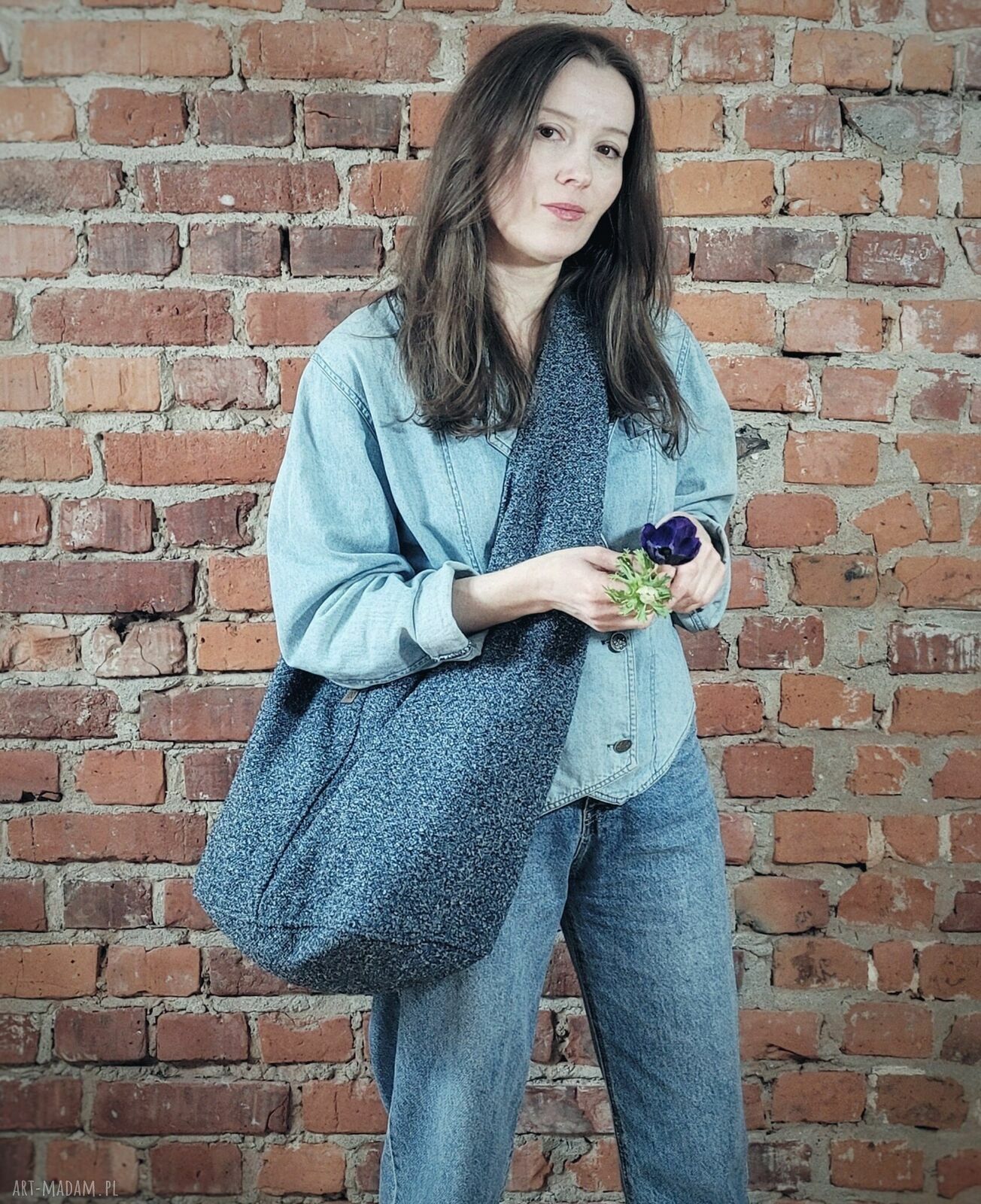 Ciemnoniebieska Boogi Bag - torba hobo boho na ramię, handmade