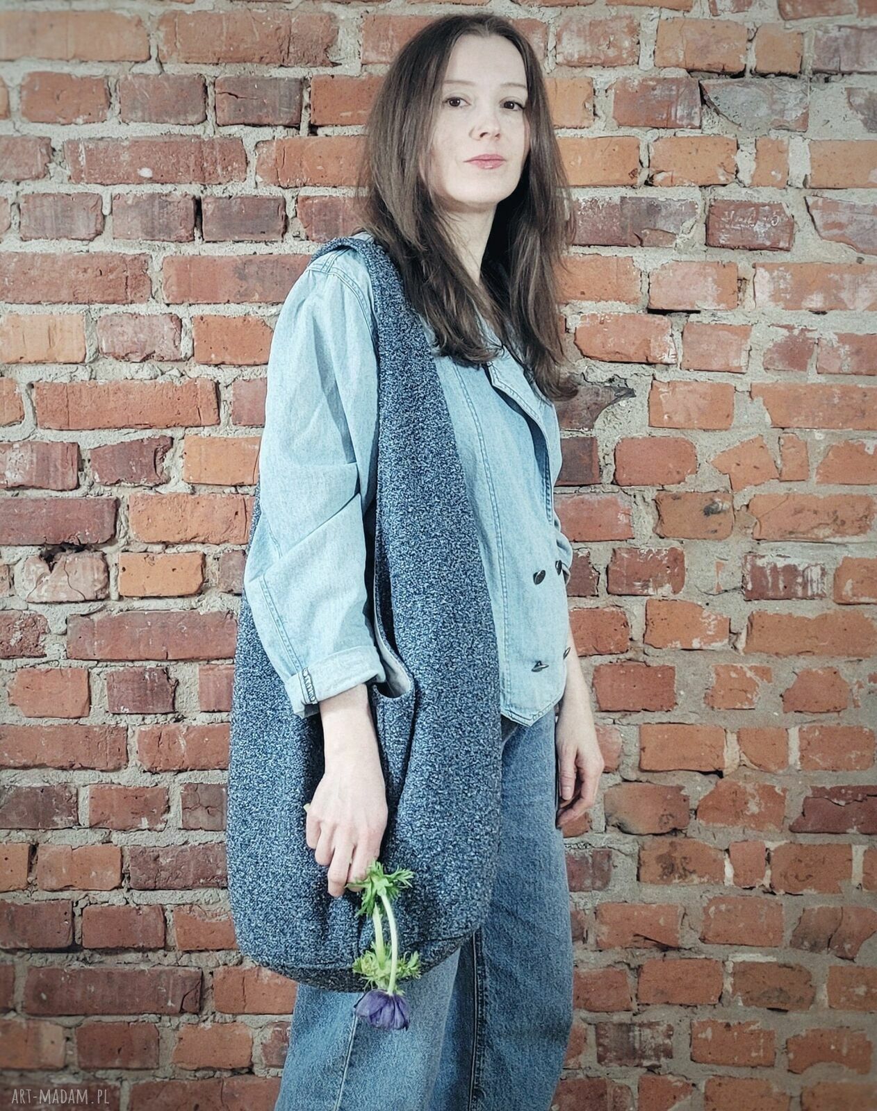 Ciemnoniebieska Boogi Bag - torba hobo boho na ramię, handmade