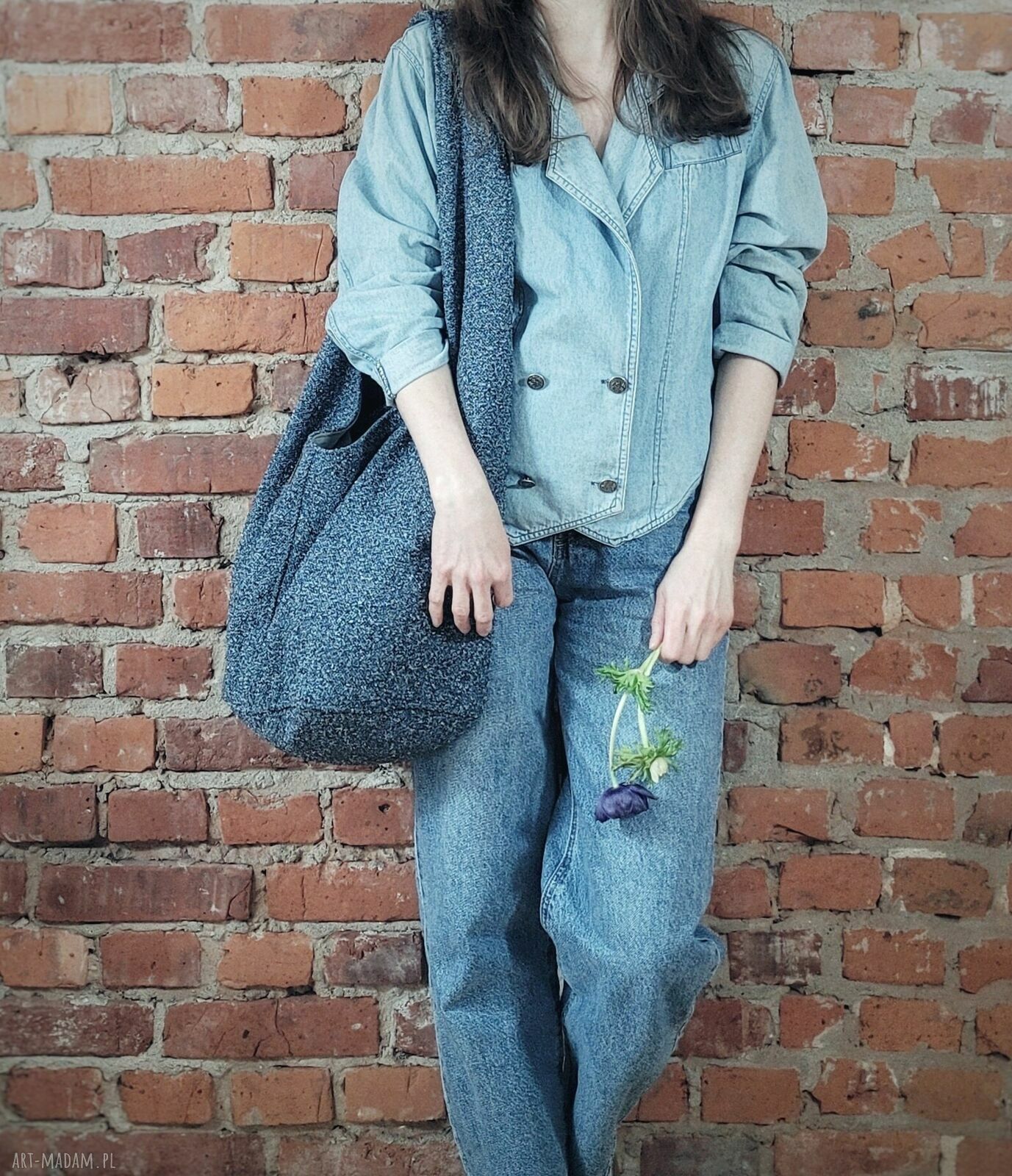 Ciemnoniebieska Boogi Bag - torba hobo boho na ramię, handmade