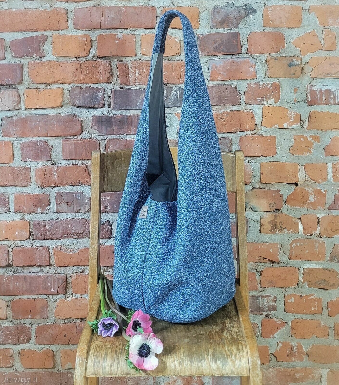 Ciemnoniebieska Boogi Bag - torba hobo boho na ramię, handmade