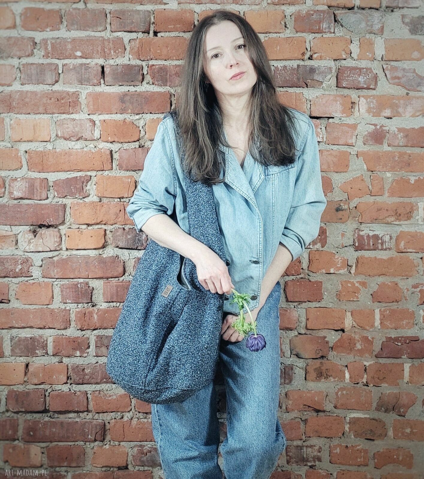 Ciemnoniebieska Boogi Bag - torba hobo boho na ramię, handmade