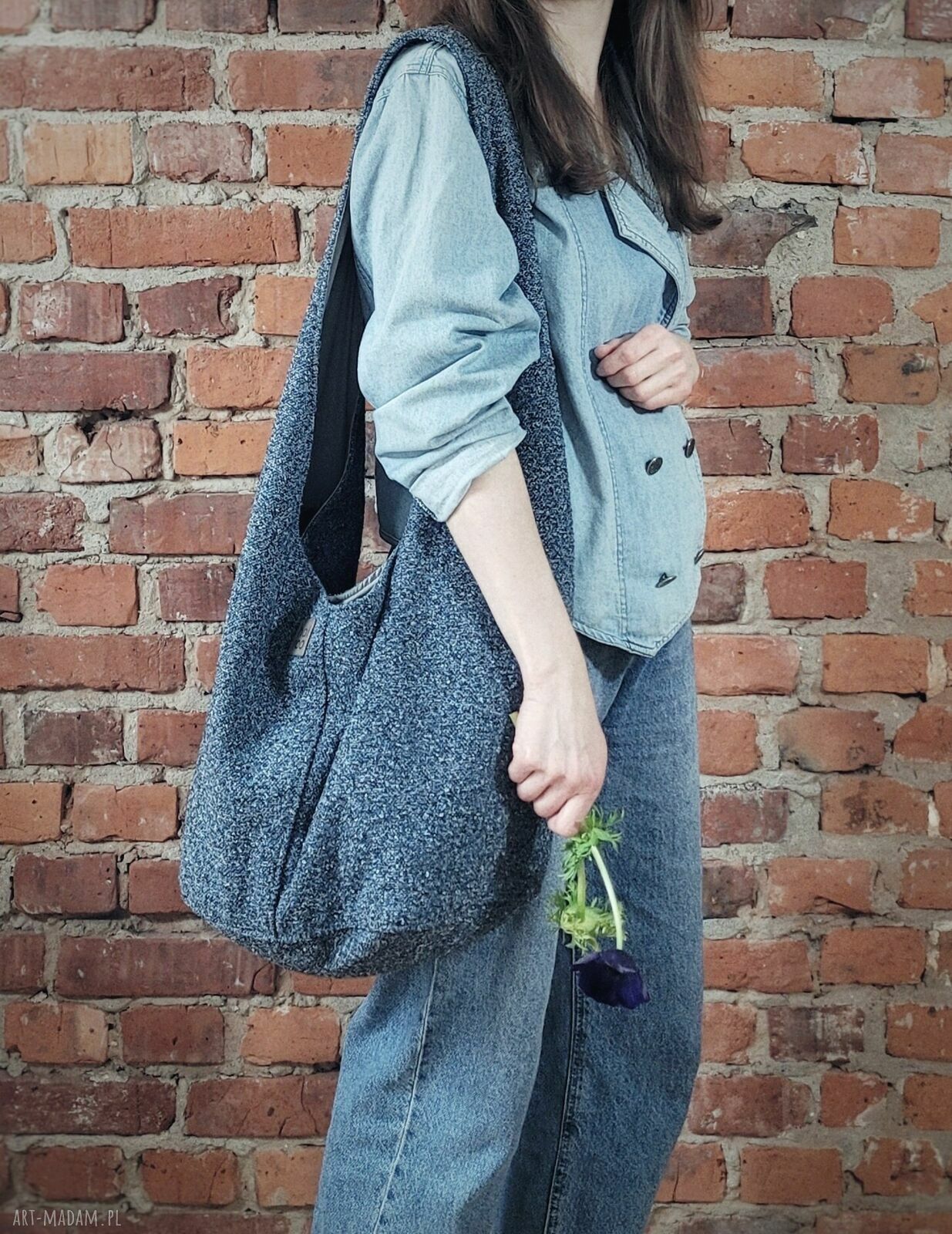 Ciemnoniebieska Boogi Bag - torba hobo boho na ramię, handmade
