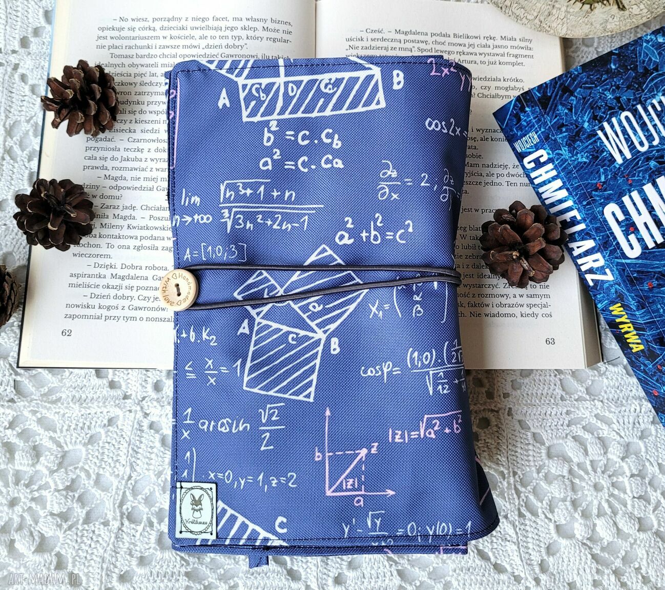 Wodoodporne etui na książkę Matematyka - granatowe, ręcznie robione