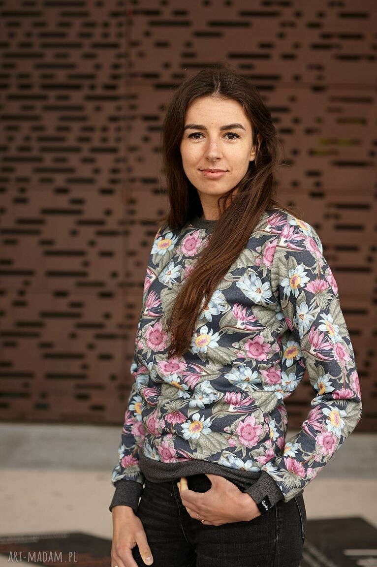 Bluza damska Kwiatowa basic bordo ręcznie szyta w Krakowie z miśkowej dzianiny
