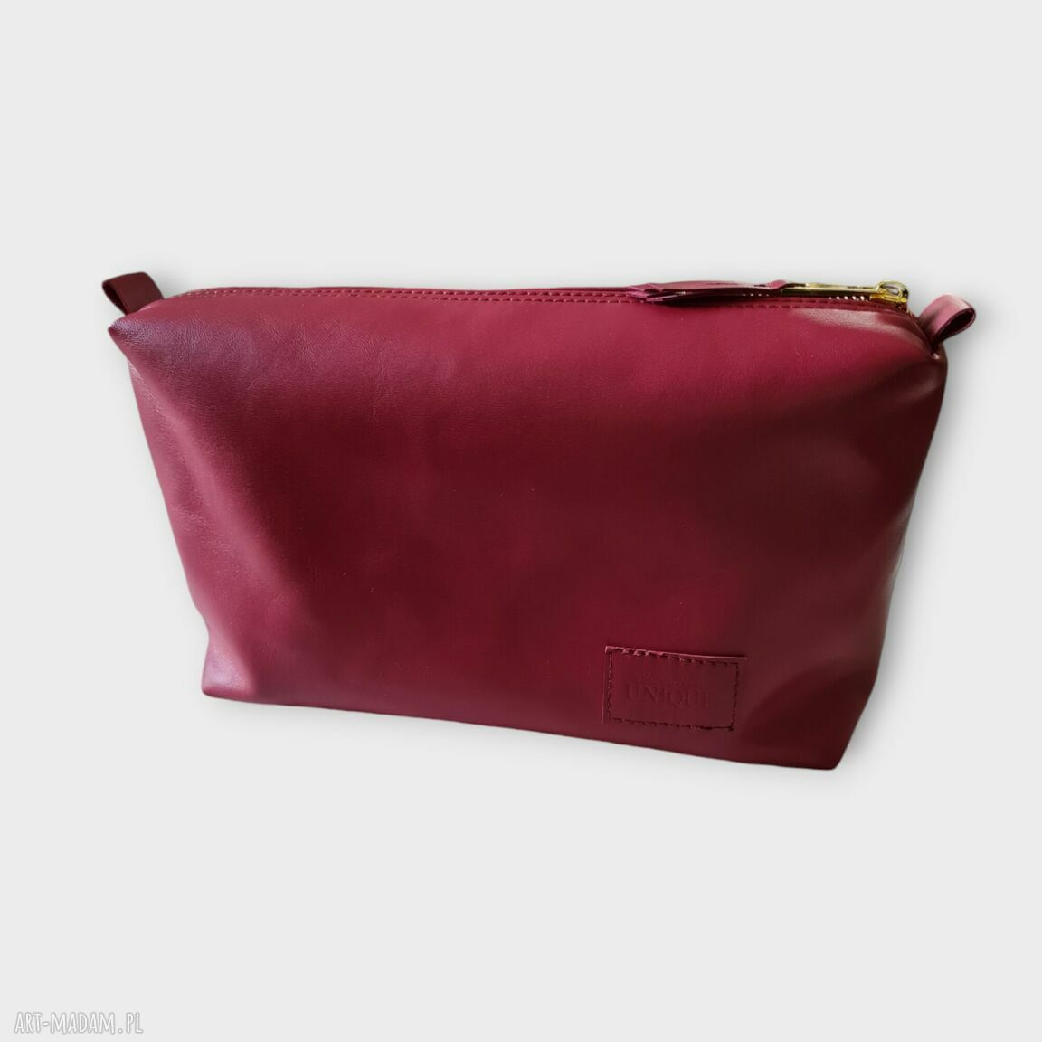 Damska bordowa kosmetyczka ze skóry naturalnej UNIQUE Hand Made
