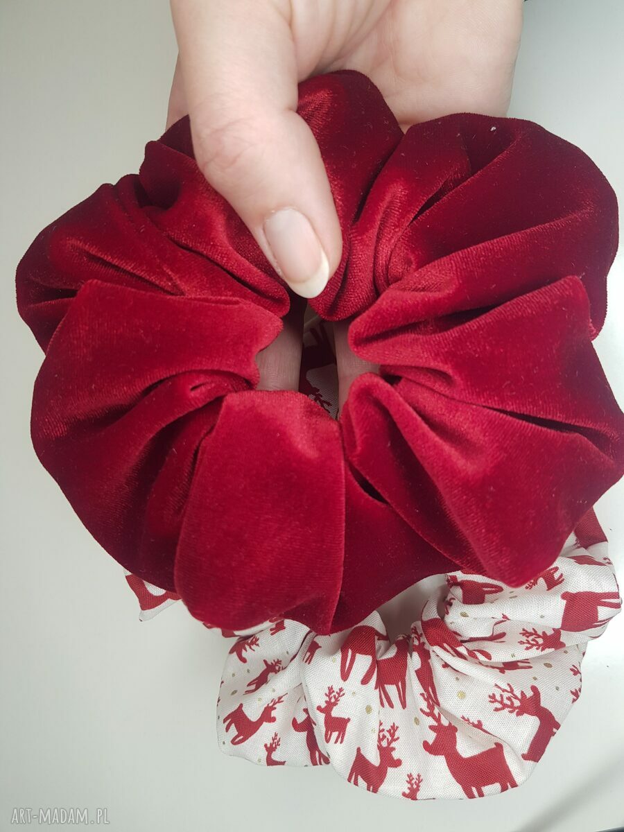 Bordowa scrunchie w kolorze wina welurowa