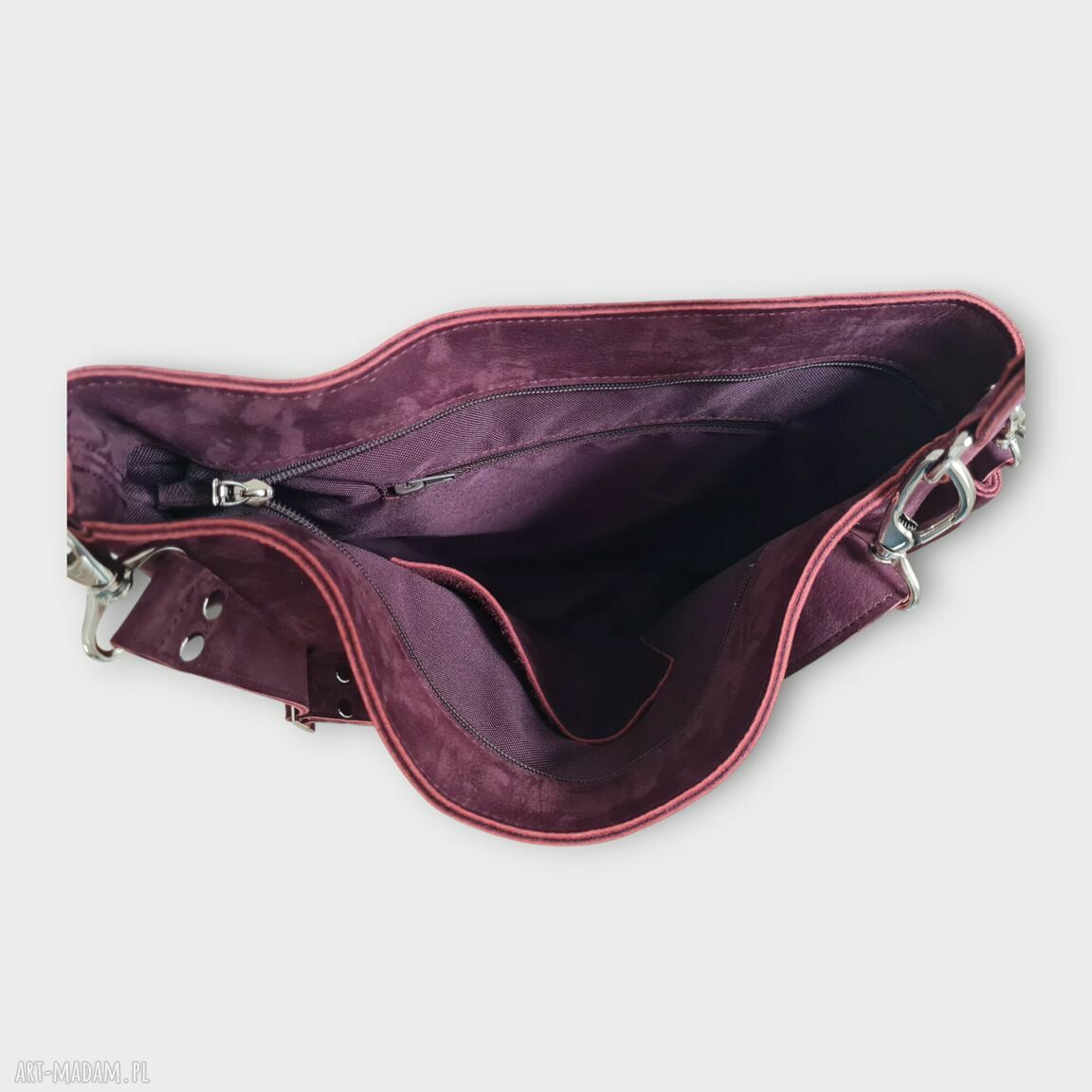 Bordowa shopper bag z frędzlami - duża torebka na ramię boho, etui gratis