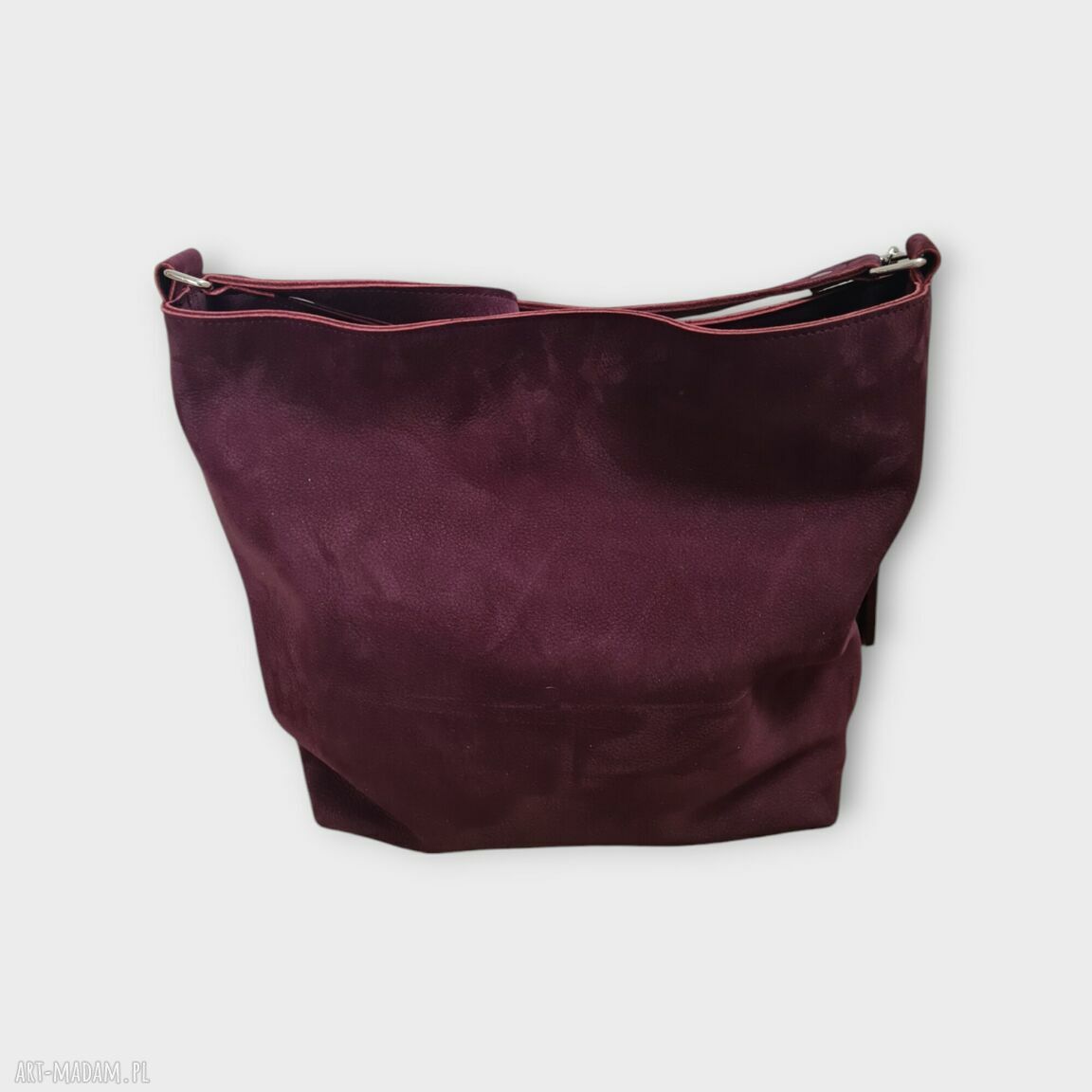 Bordowa shopper bag z frędzlami - duża torebka na ramię boho, etui gratis