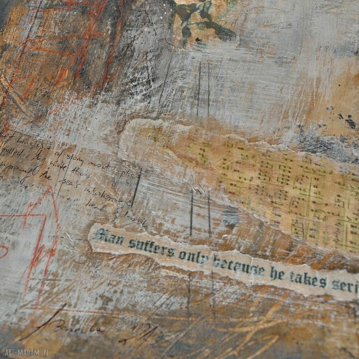 Boska komedia - obraz ręcznie malowany w technice mieszanej (collage), 50 x 60 cm