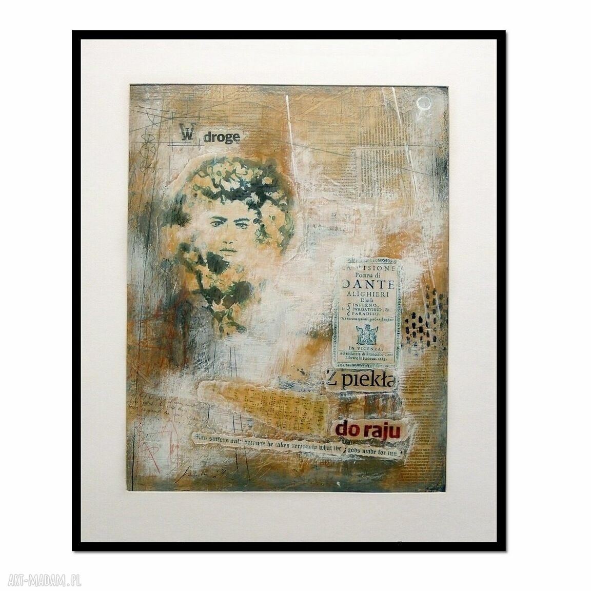 Boska komedia - obraz ręcznie malowany w technice mieszanej (collage), 50 x 60 cm