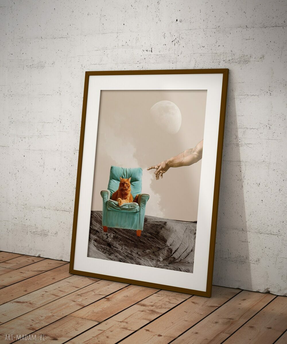 Plakat Boski Kot A3 29,7x42 cm - śmieszny kolaż z kocim humorem