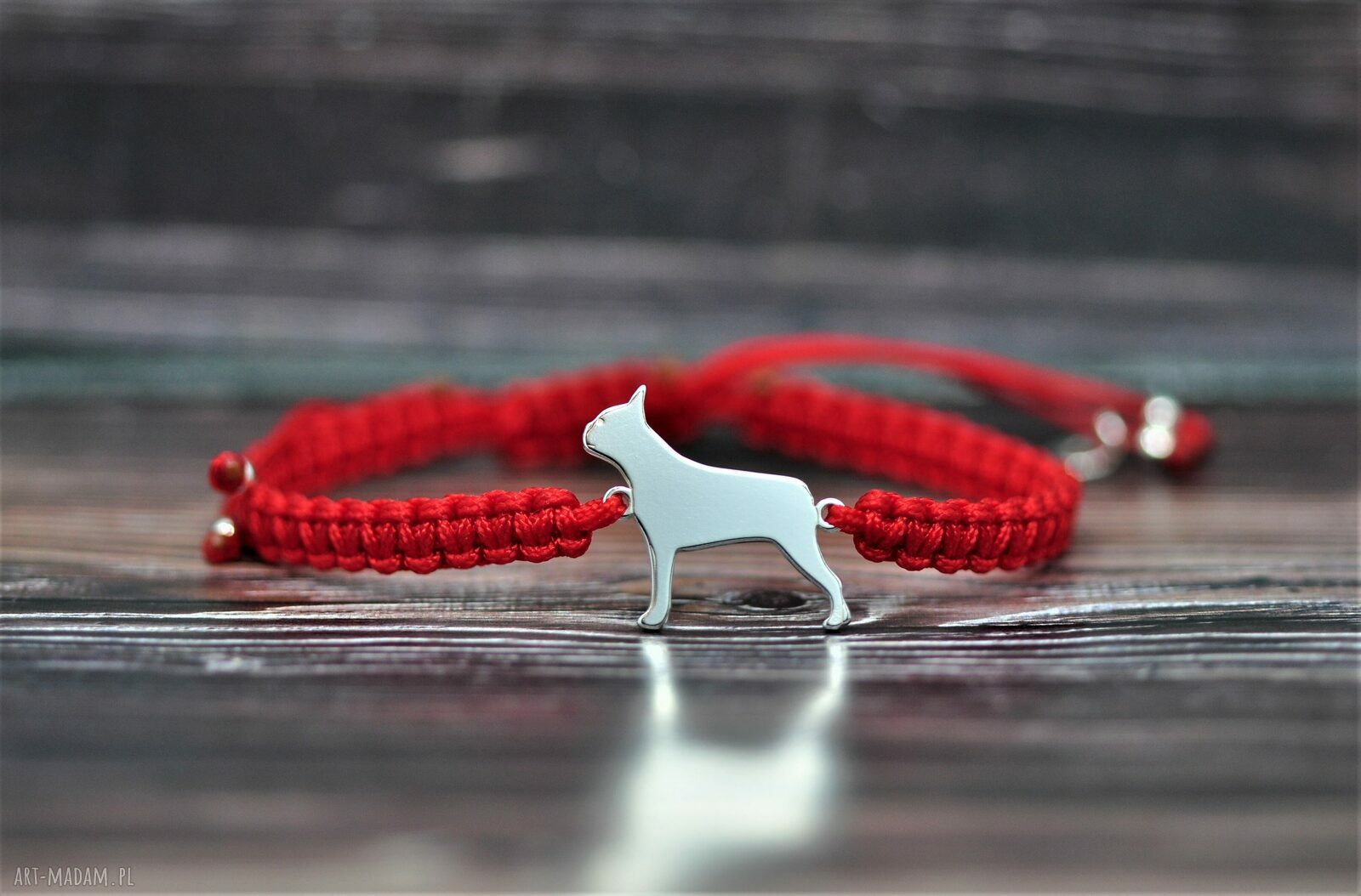 Komplet srebrny Boston terrier: bransoletka z psem i kolczyki 925