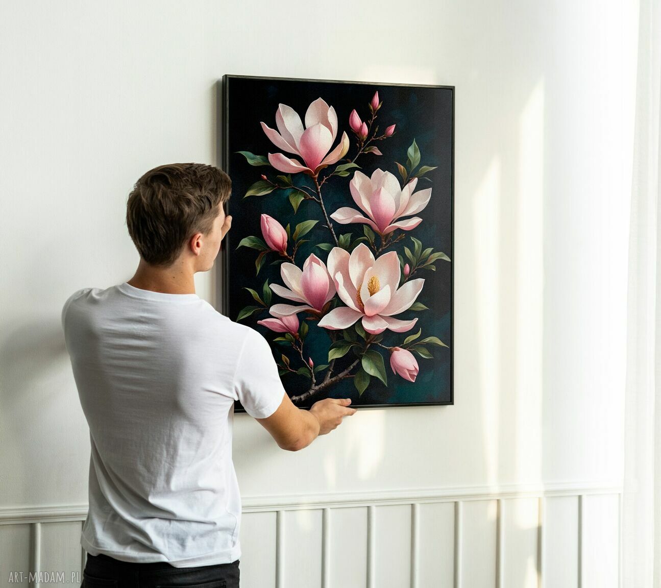 Plakat botaniczny Magnolia 61x91 cm - kobieca dekoracja do sypialni i salonu