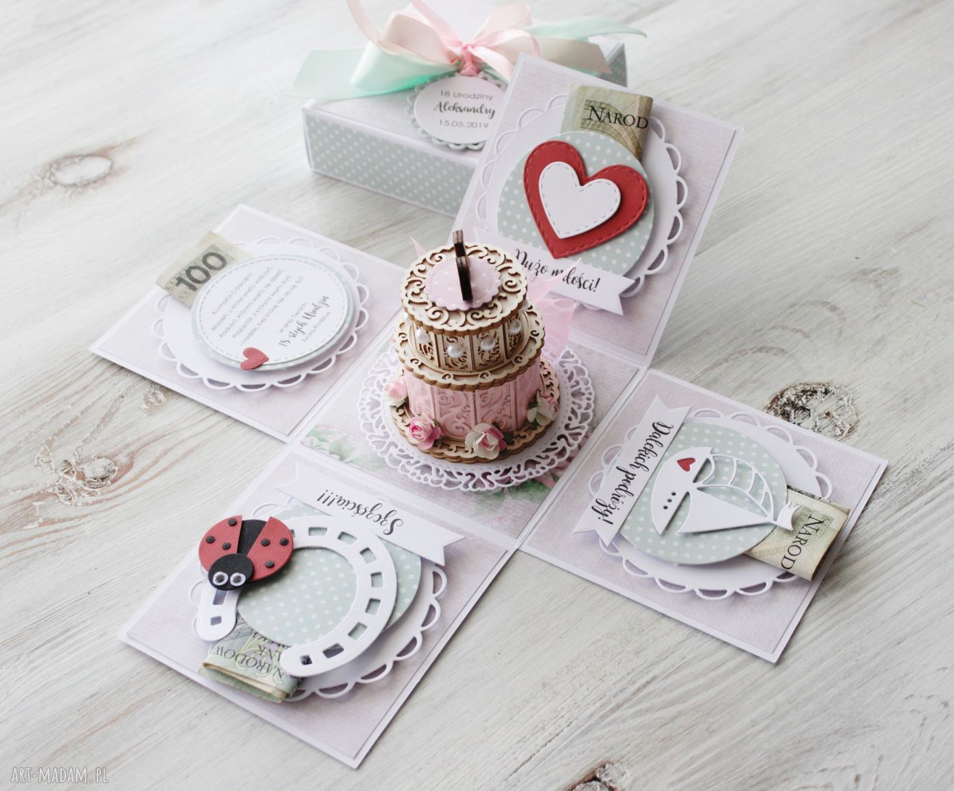 scrapbooking kartki: Box eksplodujące pudełko osiemnastka prezent Hand Made