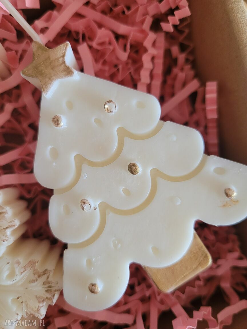 Box upominkowy z świecami sojowymi handmade - śnieżynki i choinka