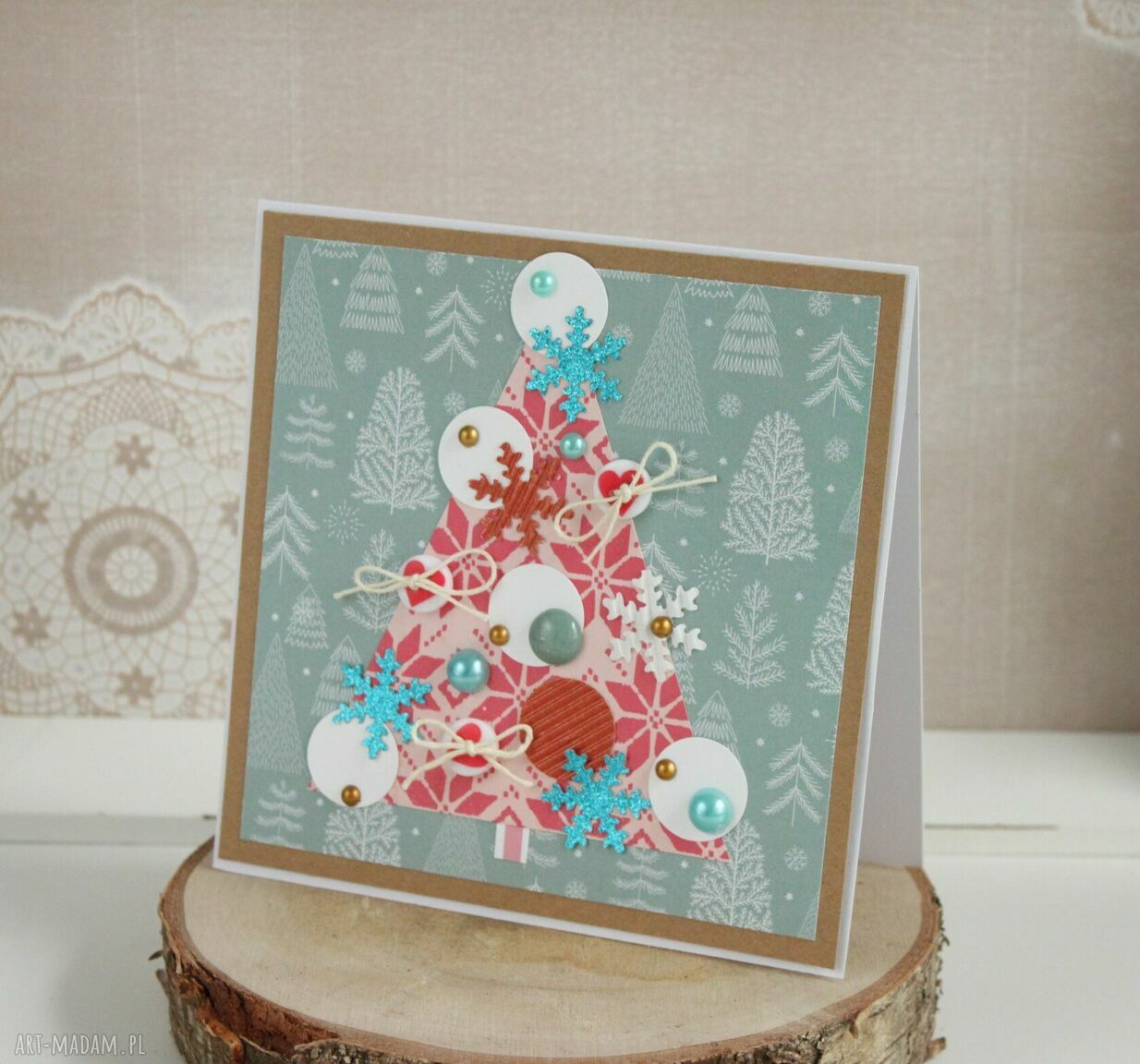 Kartka na Boże Narodzenie z choinką - ręcznie robiona scrapbooking