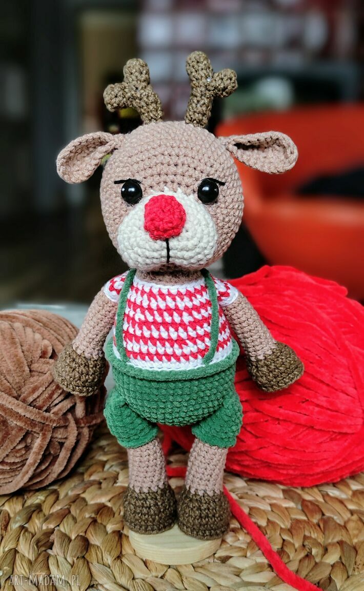 święta prezent. Szydełkowy świąteczny renifer maskotka handmade