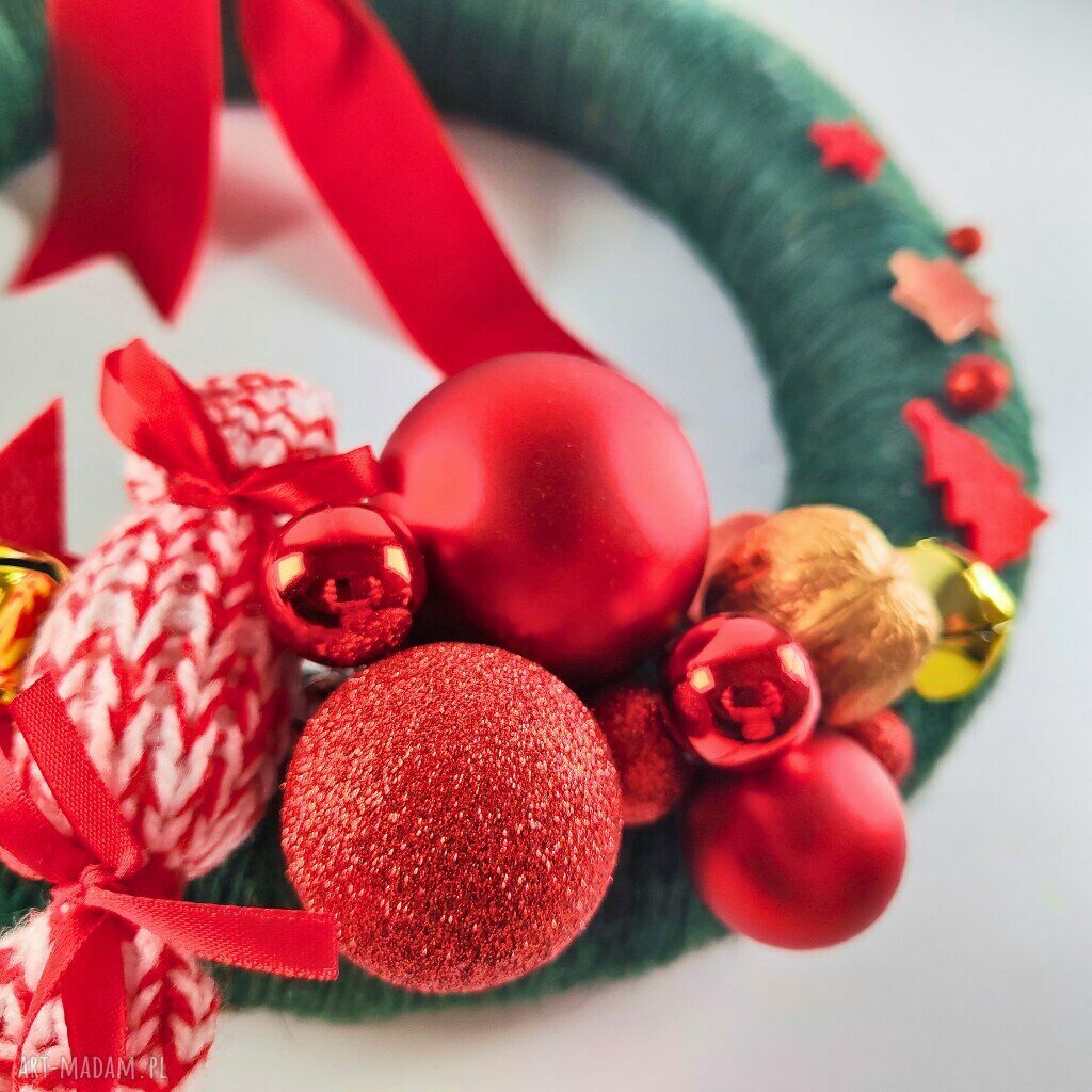 Bożonarodzeniowy wianek na drzdi z dzwonkami - handmade 30 cm