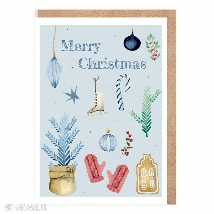 Kartka bożonarodzeniowa Merry Christmas Niebieska