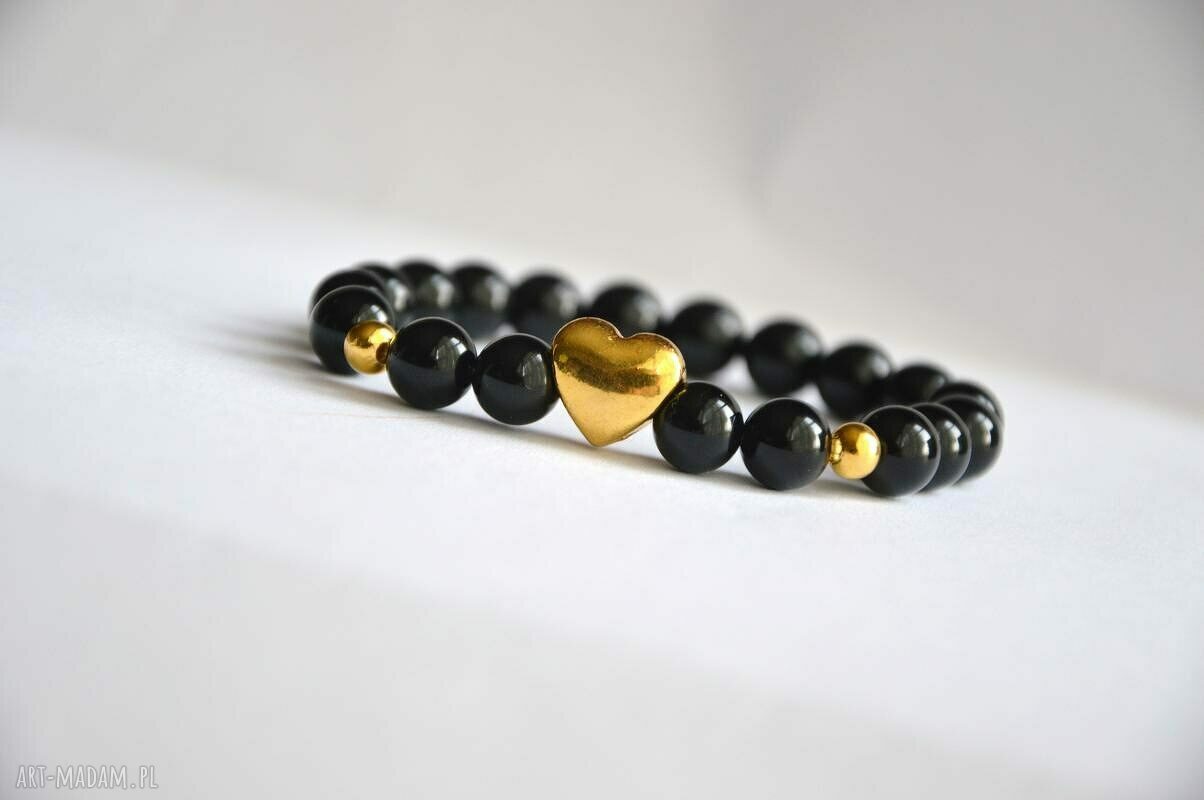 Bracelet by SIS: złote serce w czarnym onyksie