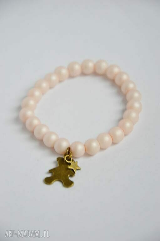 Bracelet by SIS: miś w pastelowo różowych perłach