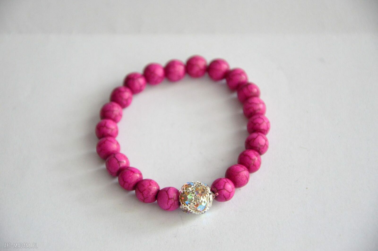 Bracelet by SIS: różowe kamienie z cyrkoniową kulą