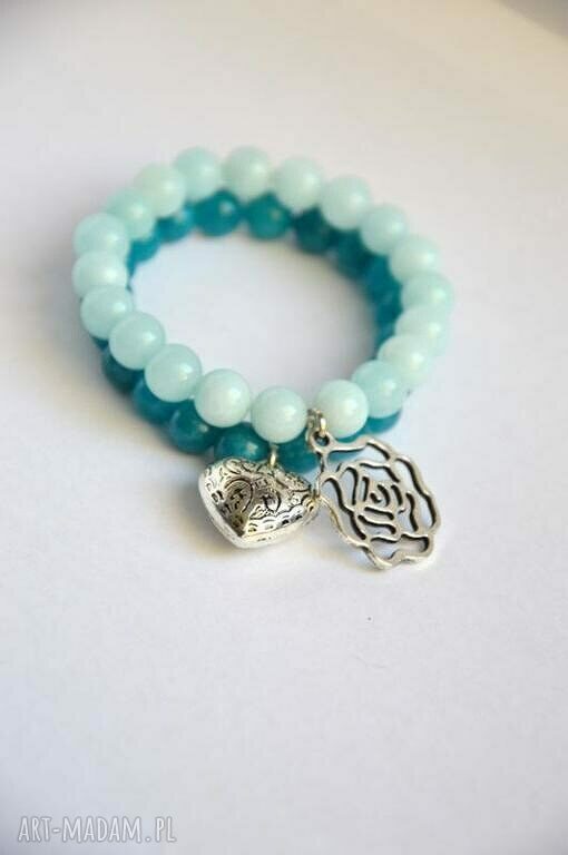 Bracelet by SIS: srebrna róża w miętowym jadeicie