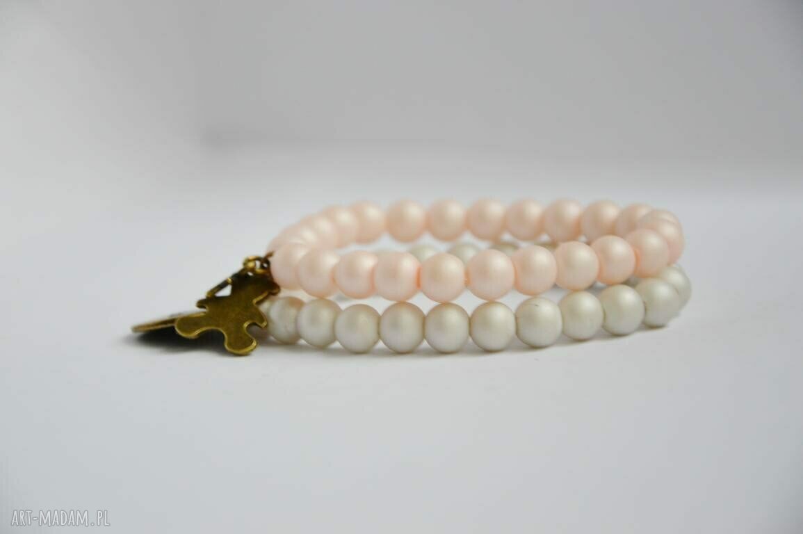 Bracelet by SIS: miś w pastelowo różowych perłach