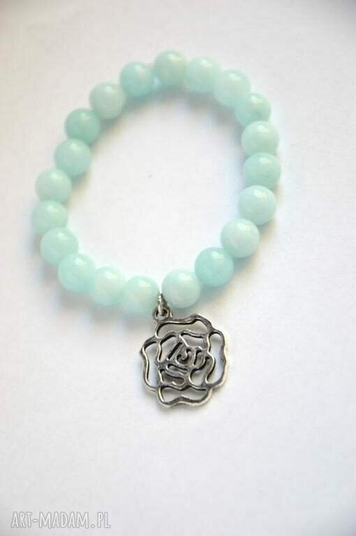 Bracelet by SIS: srebrna róża w miętowym jadeicie
