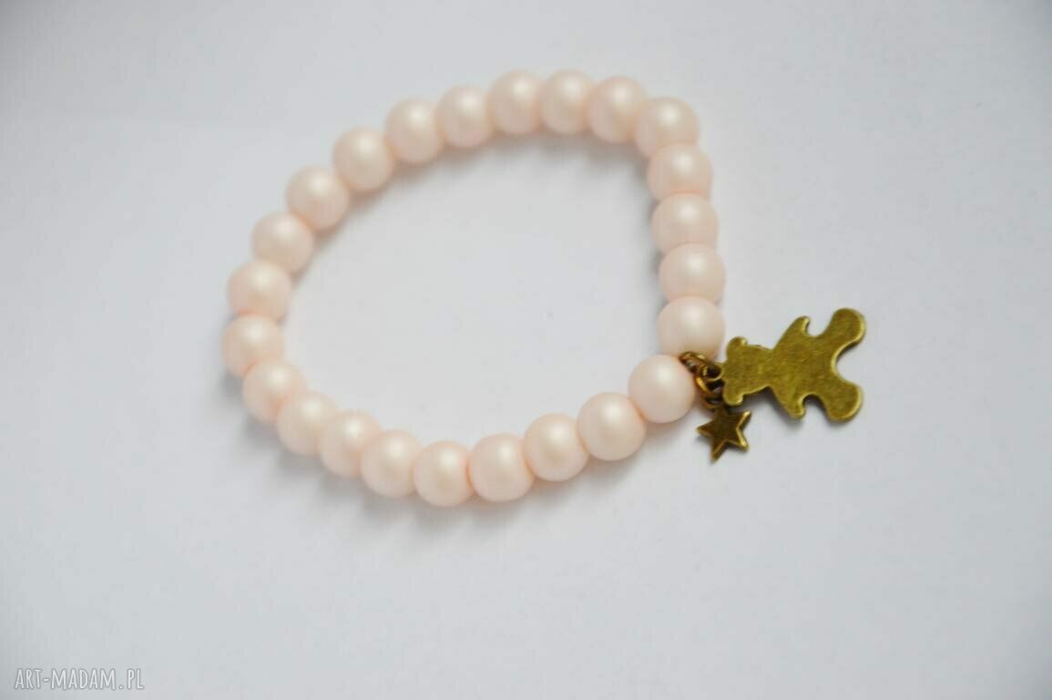 Bracelet by SIS: miś w pastelowo różowych perłach