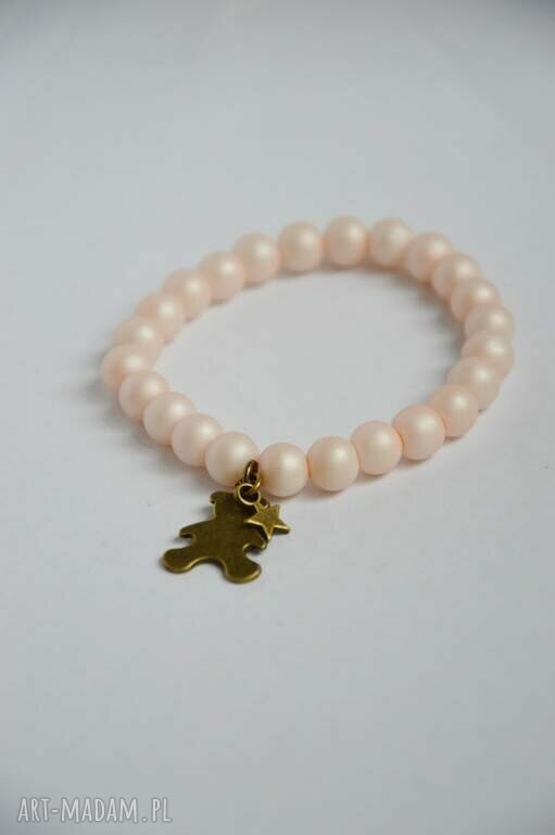 Bracelet by SIS: miś w pastelowo różowych perłach