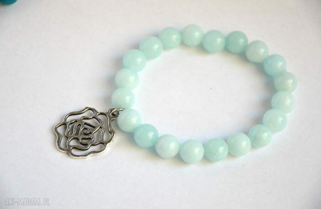 Bracelet by SIS: srebrna róża w miętowym jadeicie