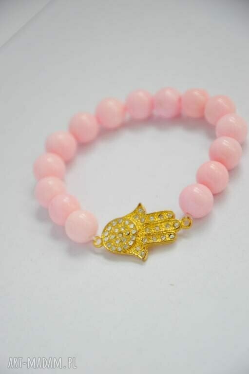 Bracelet by SIS: złota hamsa w jasno różowym marmurze