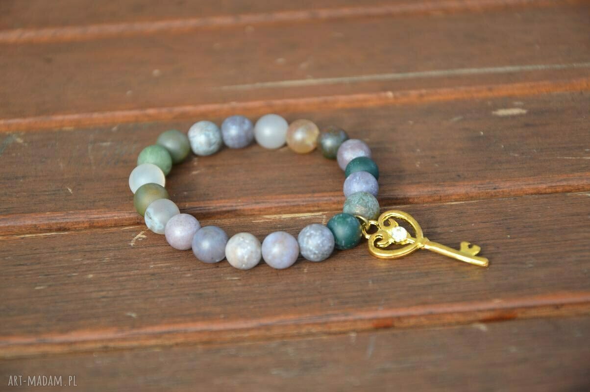 Bracelet by SIS: kamienie półszlachetne agat ze złotym kluczem