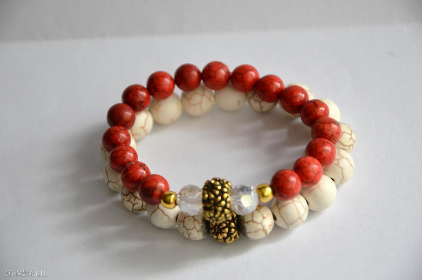 Bracelet by SIS: czerwone kamienie ze złotem