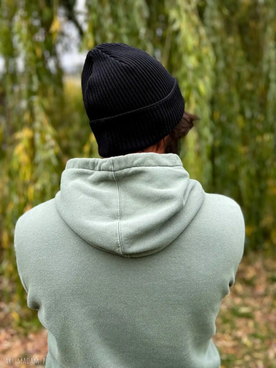 Wywijana czapka beanie 2w1 na zimę - czarna bawełna Brain Inside