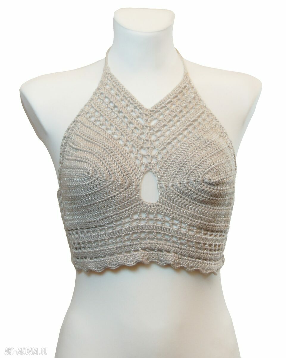 Bralet na szydełku na lato z bawełny 100% - rozmiar L (Cosy creation), szary/srebrny