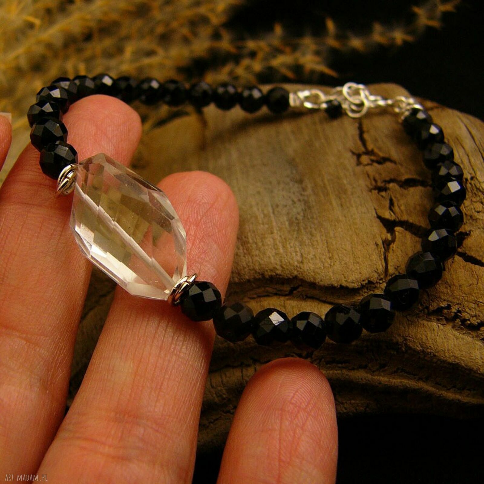 Bransoletka amulet oczyszczający - kryształ górski i turmalin w srebrze 925