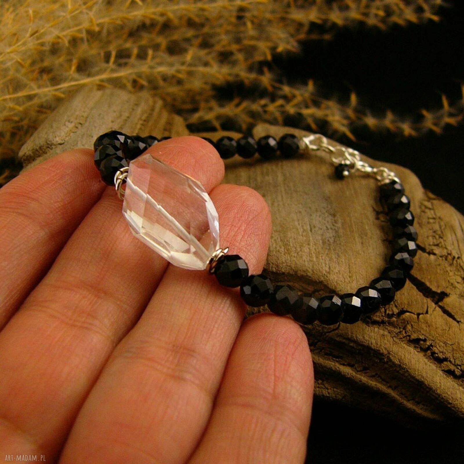 Bransoletka amulet oczyszczający - kryształ górski i turmalin w srebrze 925