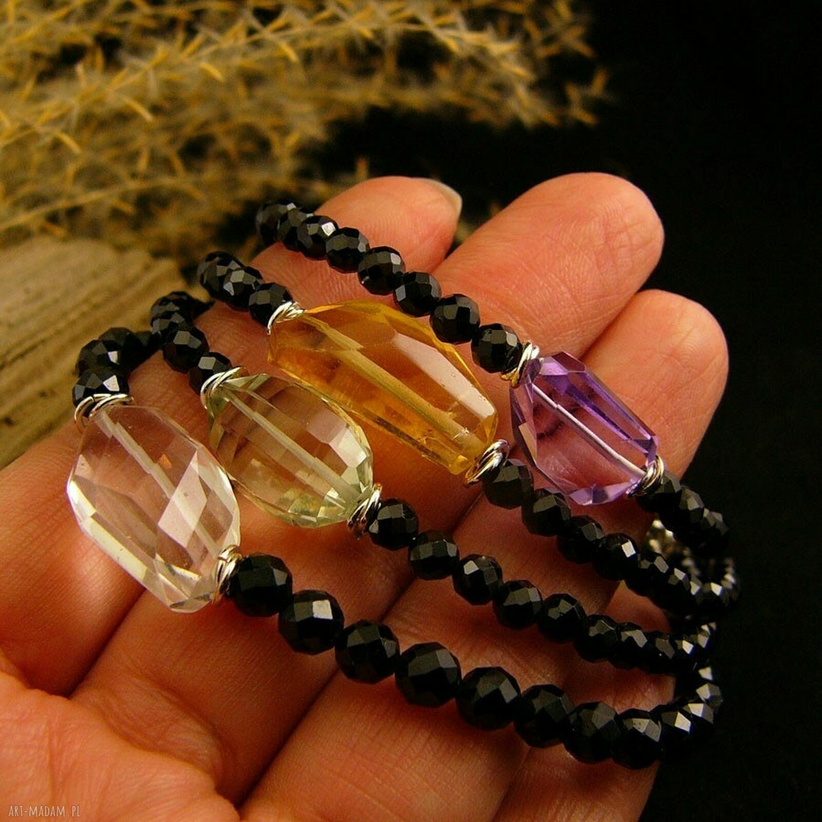 Bransoletka amulet oczyszczający - kryształ górski i turmalin w srebrze 925