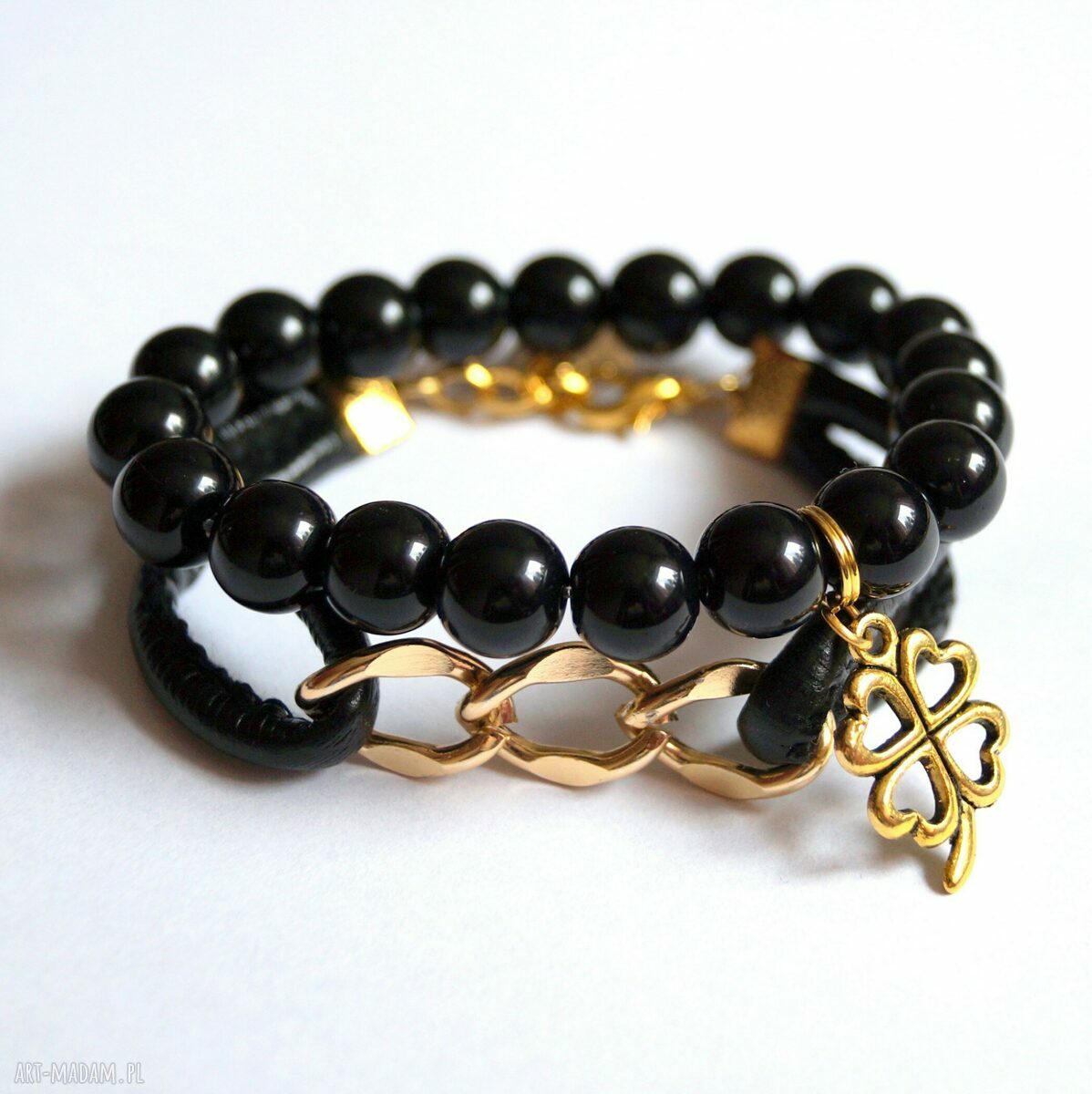 Bransoleta black&gold chain