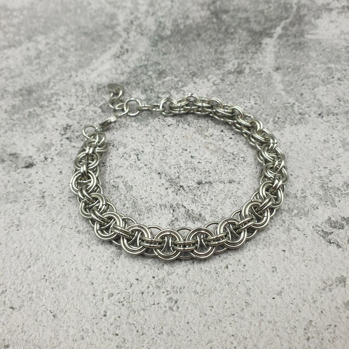 Męska bransoleta chainmaille z onyksu i stali szlachetnej - regulowana