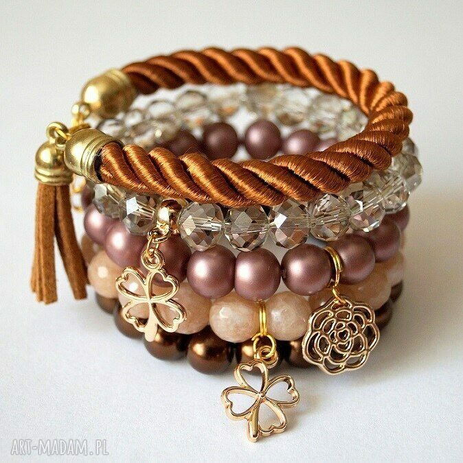 Bransoleta crystal Swarovski beads&gold clover