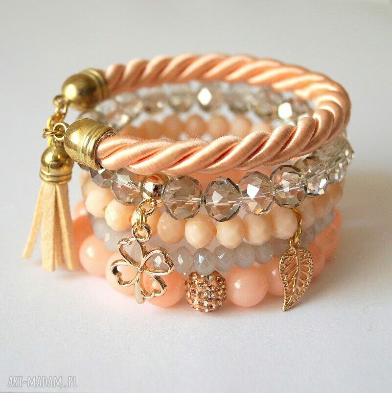 Bransoleta crystal Swarovski beads&gold clover
