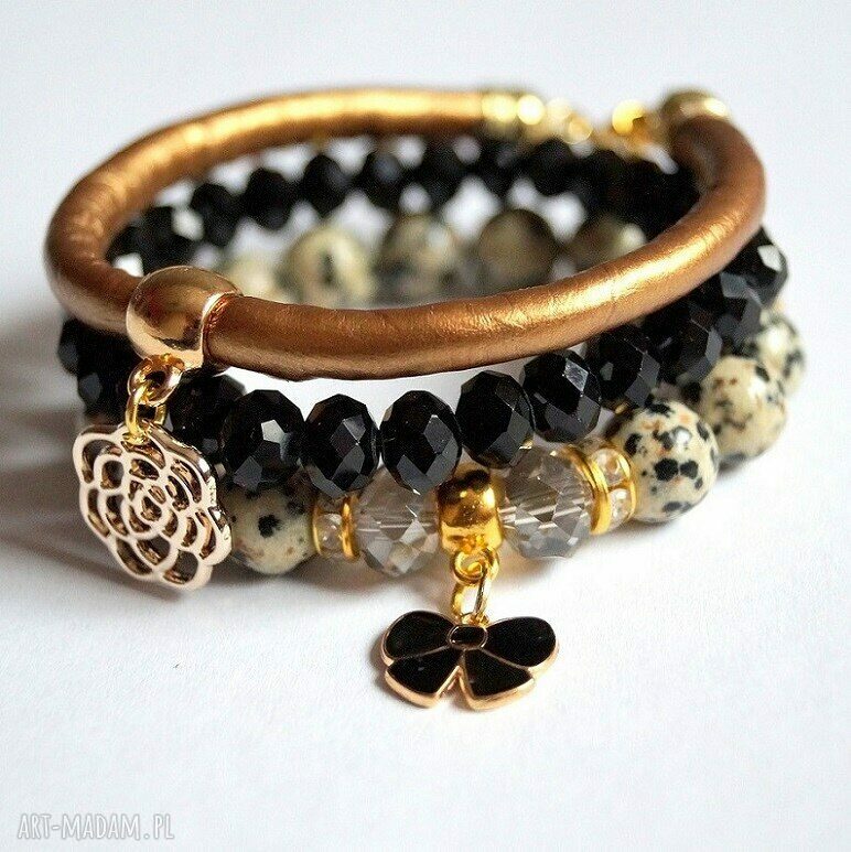 Bransoleta dalmatian jasper&black bow