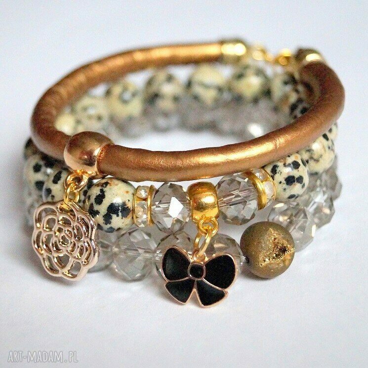 Bransoleta dalmatian jasper&black bow