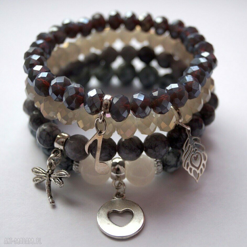 Bransoleta grey stones, marble&heart