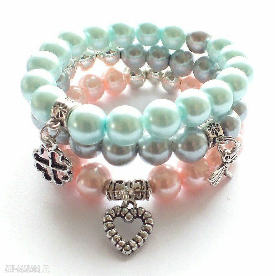 Bransoleta grey pearls&dragonfly